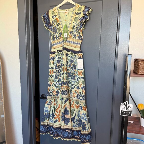 Farm Rio Ocean Tapestry Green Maxi Dress - New with Tags - Picture 2 of 5